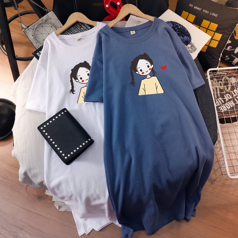 Váy Suông Đầm Suông In Hình Cô Gái Yêu Đời From Rộng Dáng Dài Tới 75kg Hot Trending TTDS0323