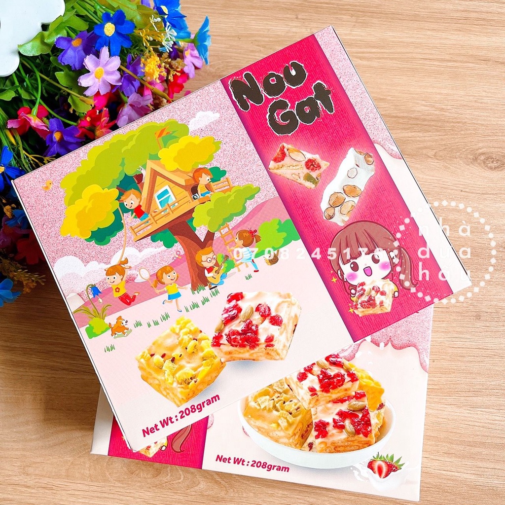 Một hộp kẹo nougat sữa bò mix vị trái cây đặc sản Đài Loan hộp 208g