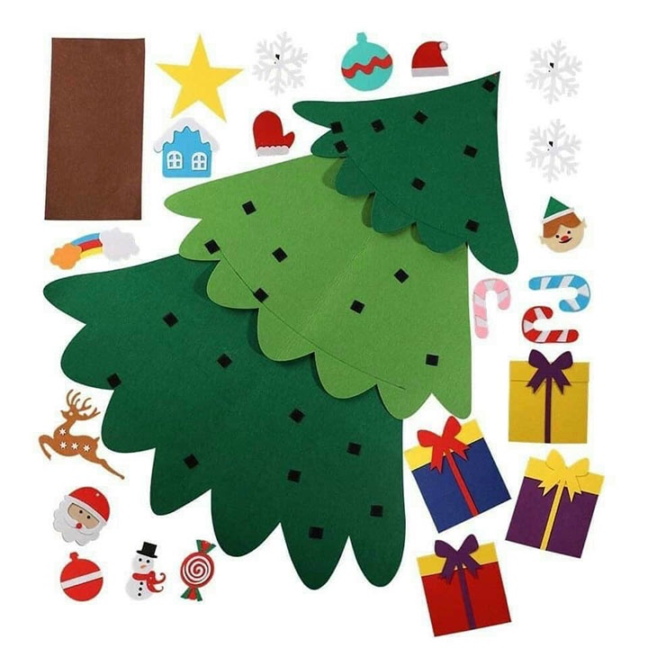 CÂY THÔNG NOEL DÁN TƯỜNG BẰNG VẢI DẠ TẶNG KÈM PHỤ KIỆN TRANG TRÍ