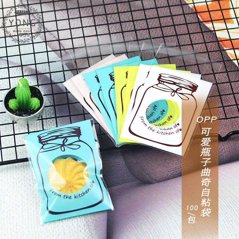 Túi dán đựng bánh kẹo hình chai lọ ,hoa lá, thỏ 50 túi