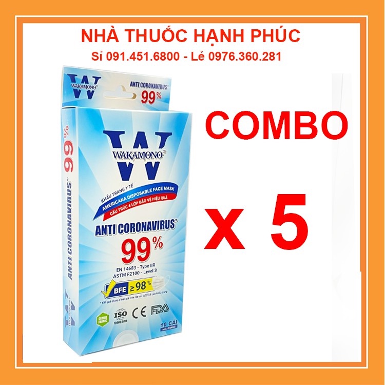 [COMBO 5 HỘP] Khẩu Trang Wakamono Việt Nam Chính Hãng 4 Lớp Hộp 10 Cái Người Lớn Siêu Ưu Đãi | BigBuy360 - bigbuy360.vn