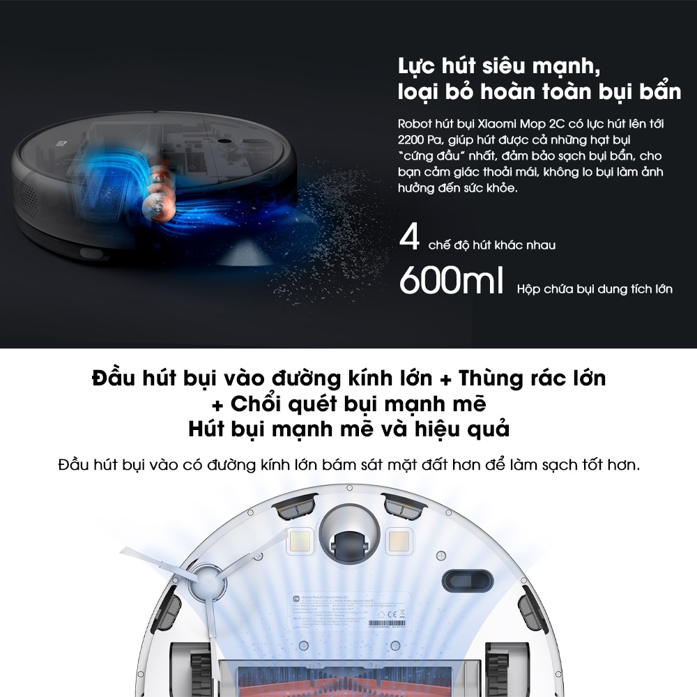 Robot Hút Bụi Xiaomi MIJIA Mi Robot Vacuum Cleaner 2C [2200Pa Suction Power] 99.9% AntiBacterial Mop Pad xiaomi gen 2