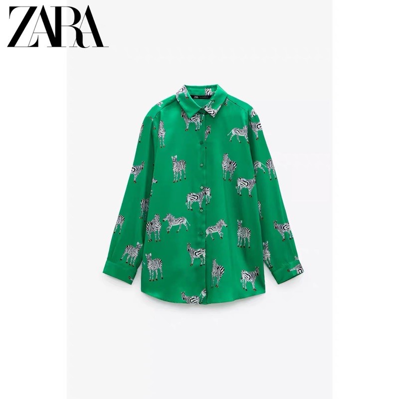 (Sẵn)Áo sơ mi hình ngựa vằn Zarraa dư sịn, 2 mầu