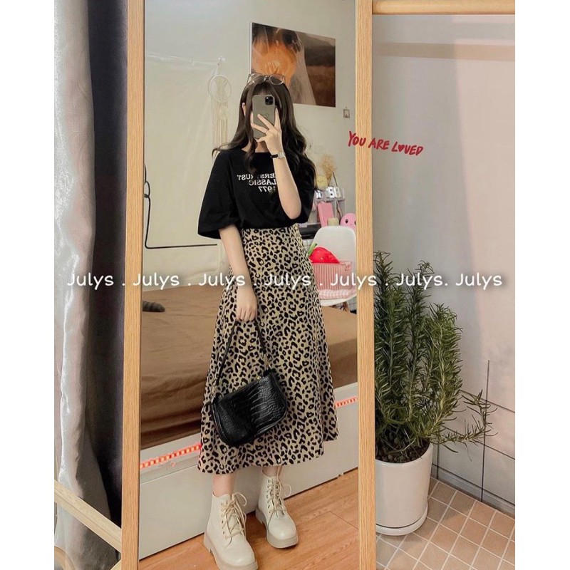 SÉT ÁO PULL CHỮ MIX CHÂN VÁY DA BÁO CHO NỮ | BigBuy360 - bigbuy360.vn