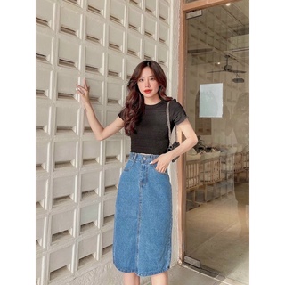CHÂN VÁY JEAN LƯNG CAO DÁNG DÀI CHỮ A