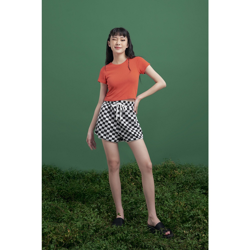 DOTTIE - Quần thun ngắn kẻ ô nữ đen Q0251