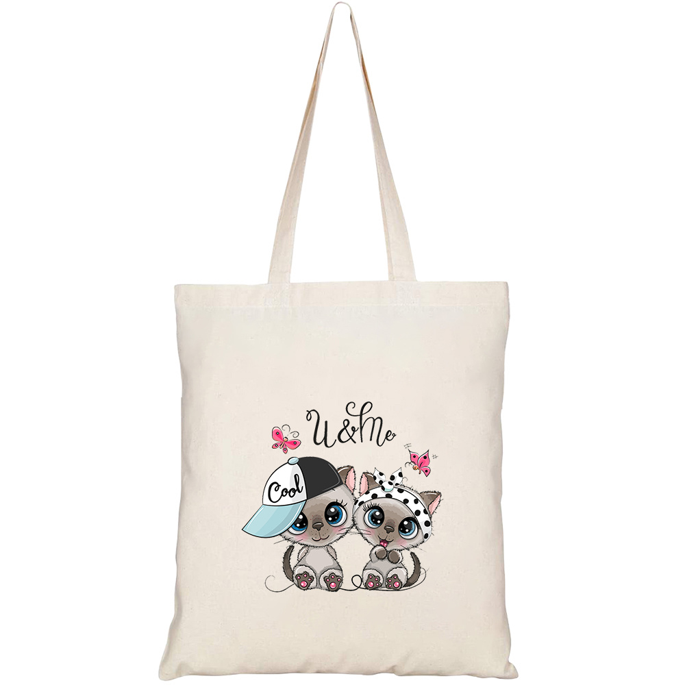 Túi vải tote canvas HTFashion in hình two cute cartoon kittens boy HT484