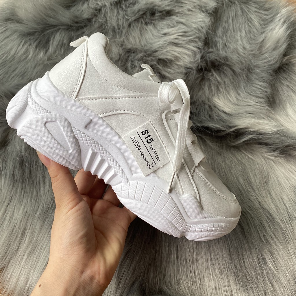 Giày sneakers nữ đế cao chất da đẹp S15 Hot Trend , mới nhất 2021 HAPU (trắng, kem)