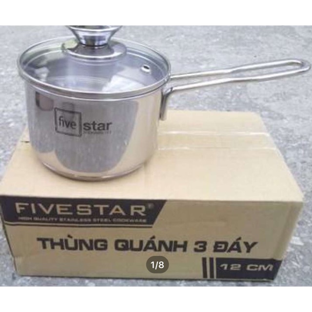 Quánh nấu bột 12cm Inox 3 đáy cao cấp Fivestar nắp kính dùng bếp từ