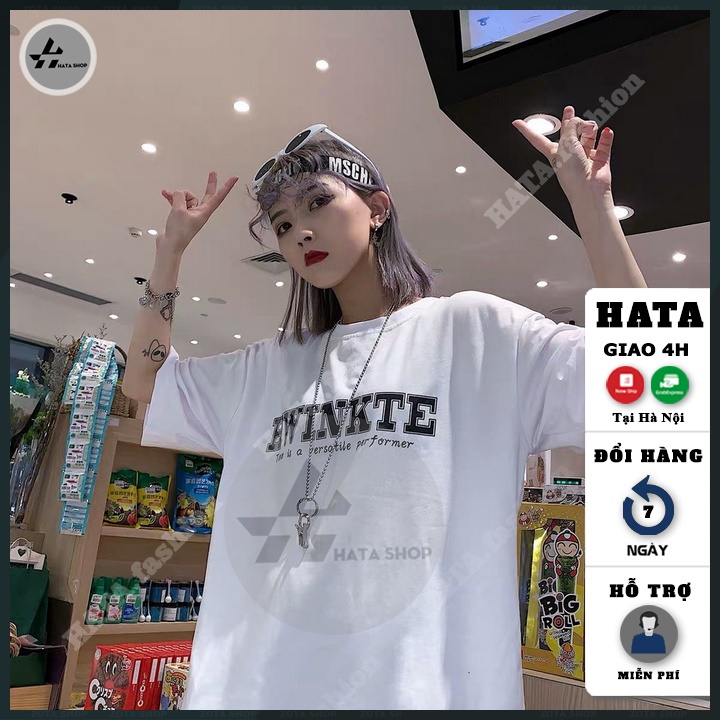 Áo Thun Tay Lỡ Nữ, Áo Thun forrm Rộng HATA dáng unisex chất Cotton mịn mát in HWINKTE mã ZQ02