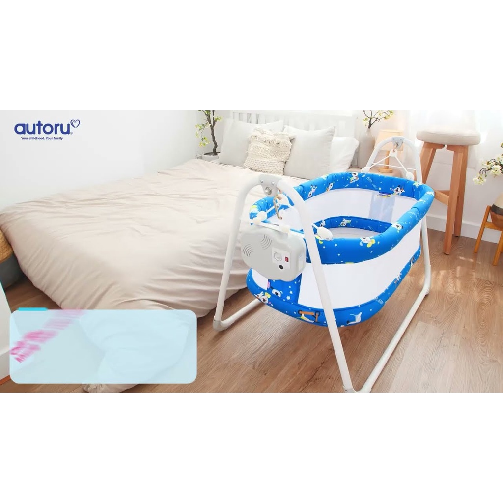 Nôi điện tự động Autoru E-1 cho em bé kèm mùn chụp-BH 12 tháng