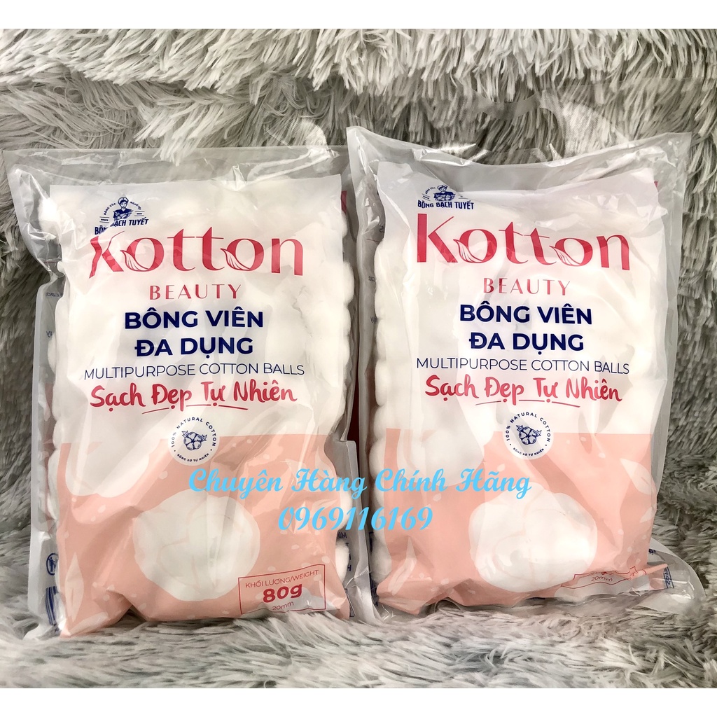 Bông Viên đa dụng Kotton Beauty gói 80g chính hãng Bông Bạch Tuyết - Bông gòn dạng viên 20mm 80g/ gói