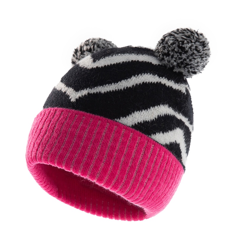 Bộ Găng Tay Và Mũ Len Jacquard In Họa Tiết Da Báo / Hổ Đính Hai Quả Bông Thời Trang Thu Đông Cho Bé