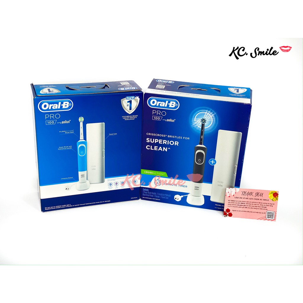 Bàn chải điện Oral B Pro 100 loại bỏ 100% mảng bám - Hàng chính hãng Đức