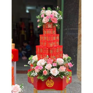 Combo 100 vỏ hộp gấm Đỏ, Vàng đựng trà, mứt sen, bánh kẹo cưới hỏi