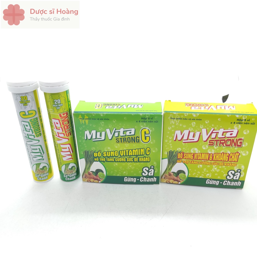 Myvita Strong C Sả - Gừng - Chanh &amp; Myvita Strong Max Cam - Viên Sủi Bổ Sung Vitamin C, Hỗ Trợ Tăng Cường Sức Đề Kháng