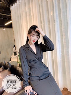 Bigsize Đầm cổ vest xoắn eo D386