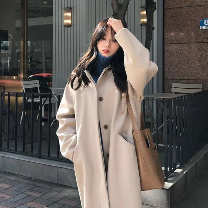 Áo khoác len dáng dài qua gối chất liệu dày dặn form rộng thời trang Hàn Quốc cho nữ
