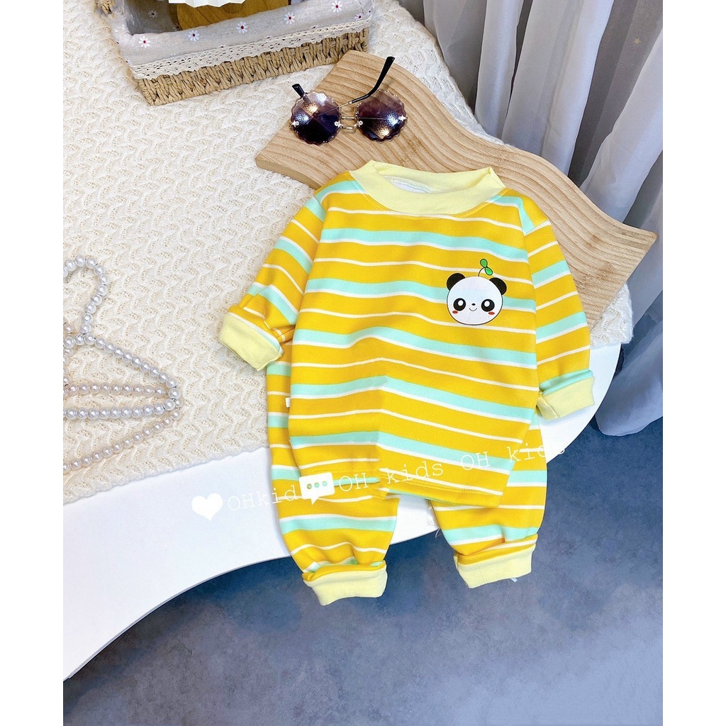 Bộ dài tay cho bé, quần áo trẻ em, nỉ bông bé trai bé gái kẻ sọc thêu hình 6-16kg
