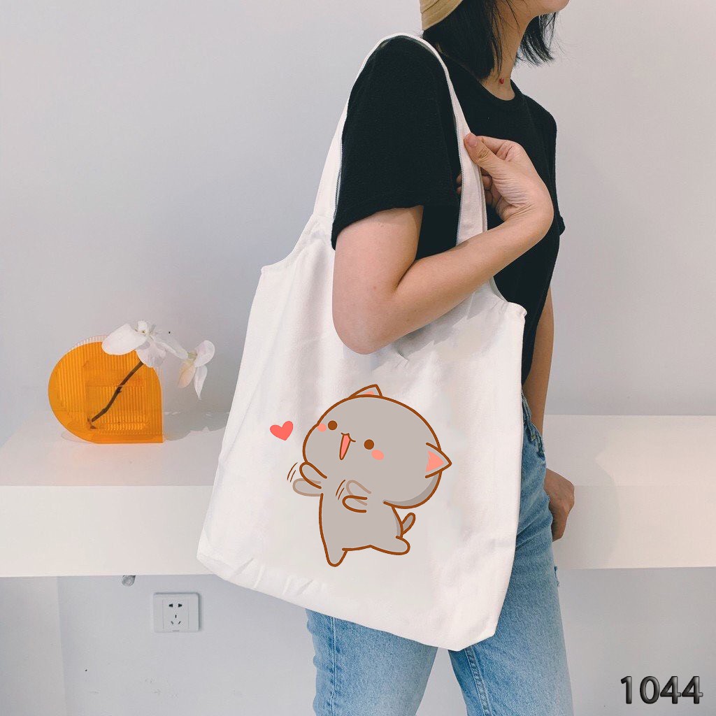 TÚI TOTE TRẮNG CHẤT VẢI CANVAS 1044 KAIWAI THẢ TIM DỄ THƯƠNG HÀNG CHUẨN ĐẸP