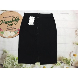 Chân váy dạ lót umi khuy xẻ trước