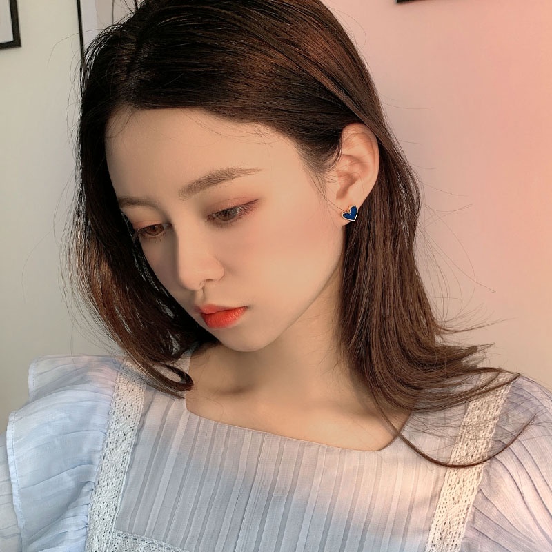 Bông tai hình trái tim màu xanh dương phong cách retro 2023
