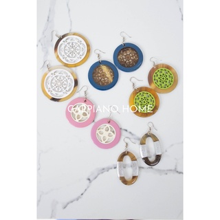 Hoa tai sừng sơn mài khảm xà cừ, hoa tai thời trang, hoa tai Boho Vintage | Cappiano home