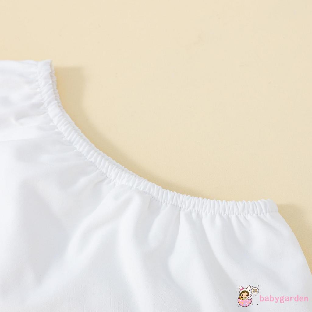 Bộ Áo Lệch Vai Phối Bèo + Chân Váy Eo Cao Cài Nút Dễ Thương Cho Bé Gái 1-6 Tuổi