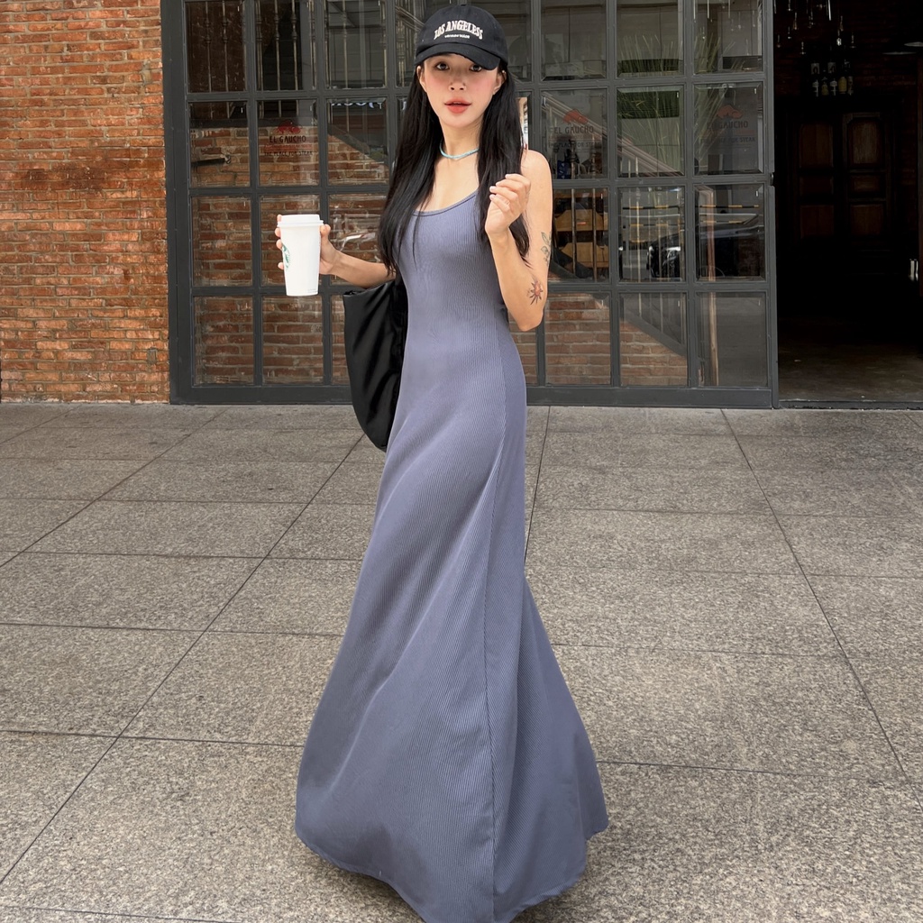 Đầm 2 Dây Dáng Ôm Chất Thun Gân Spaghetti Maxi Dress - Gingerbear