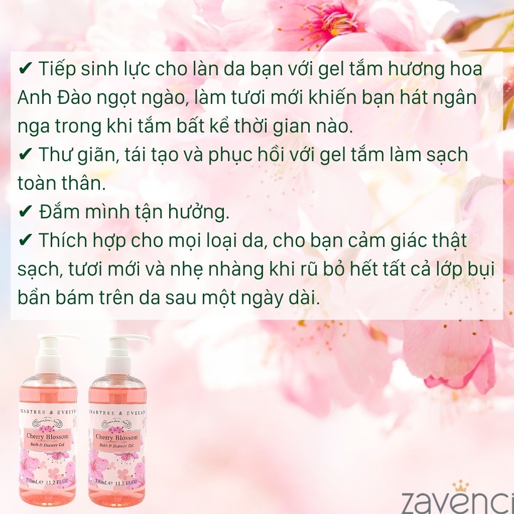 Sữa Tắm CRABTREE &amp; EVELYN Dưỡng Da Trắng Sáng Mềm Mịn Hương Hoa Hồng Tự Nhiên (330ml)