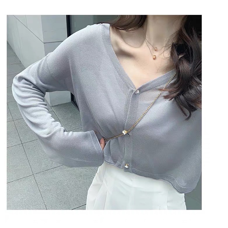 Áo Khoác Cardigan Tay Dài Vải Lụa Len Mỏng Thời Trang Cho Nữ