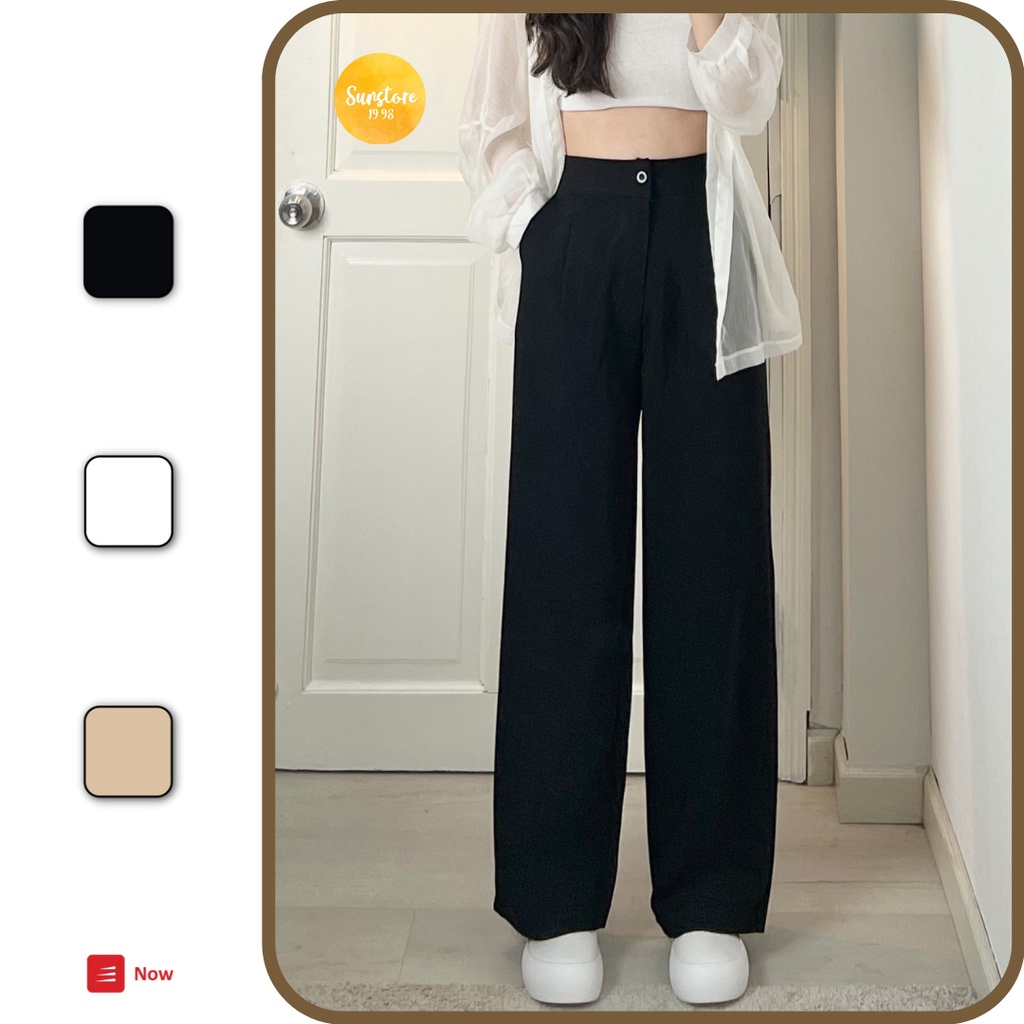 [Mã SKAMFSW175 giảm 10K đơn 50K] Quần culottes ống rộng suông dài chất dày cao cấp lưng cao cài nút Sun pant hình thật