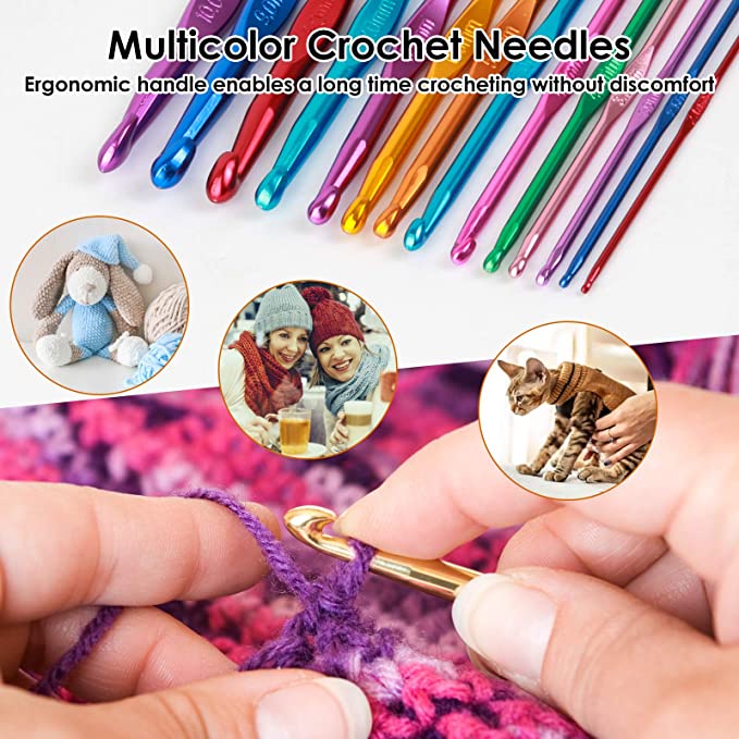 Bộ 4 Kim Móc Đan Len Tay Cầm Bằng Nhôm Nhiều Kích Cỡ Màu Sắc Ngẫu Nhiên / Làm Quà Tặng Tuyệt Vời Cho Phụ Nữ / Kim Loại