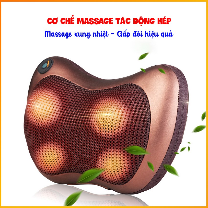 Gối massage hồng ngoại 8 bi công nghệ 5D – Mát xa cổ vai gáy - BH 3 tháng - Mian Mart