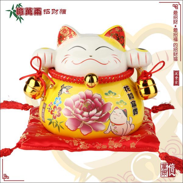 Mèo Thần Tài Hoa Khai Phú Quý Màu Vàng 7 Inch