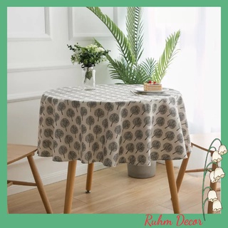 Khăn phủ bàn gỗ RUHM DECOR vải lanh cotton viền ren chất lượng cao - họa tiết Cây KB-D09