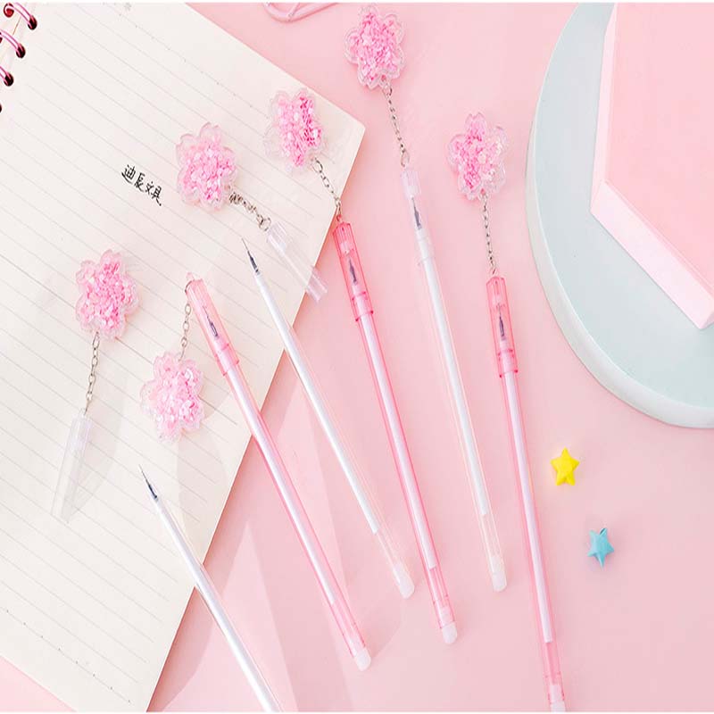 Bút Mực Gel Kim Tuyến Nước Với Móc Gắn Hình Hoa Anh Đào Xinh Xắn Dành Cho Nữ Sinh