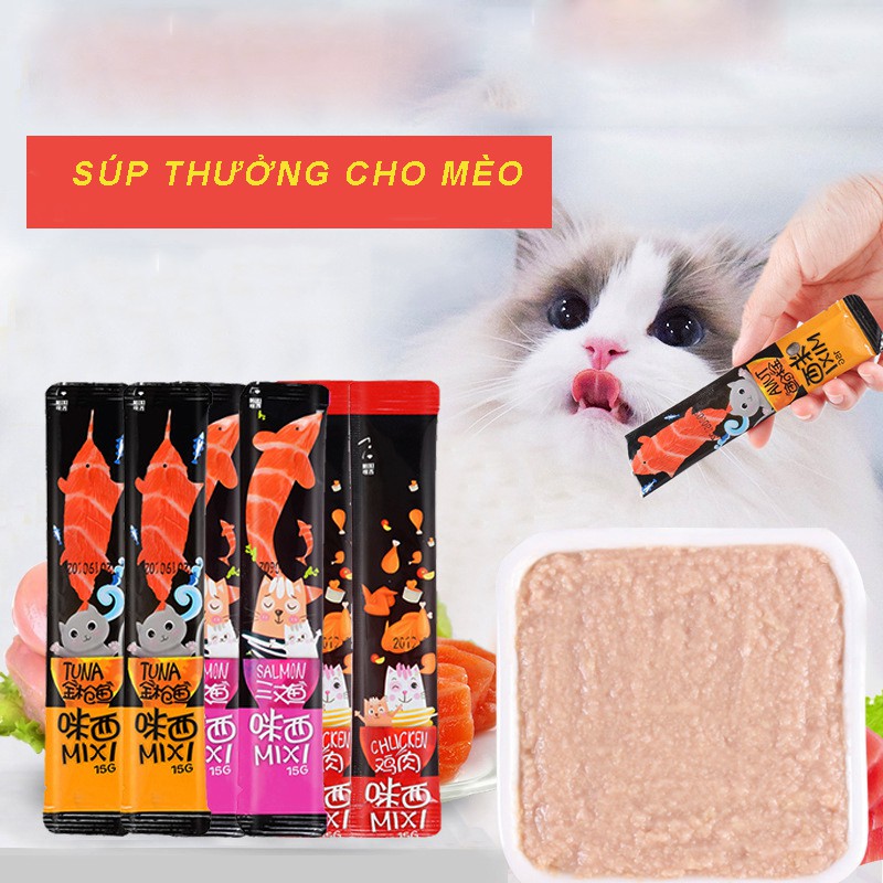 Súp thưởng cho mèo Mixi dạng thanh 4 vị thịt gà, cá ngừ, cá hồi, bò 15g Csp52