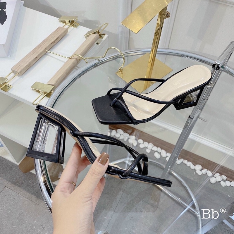 Dép cao gót nữ xỏ ngón ,Guốc nữ đế trong 7cm cách điệu mã 802