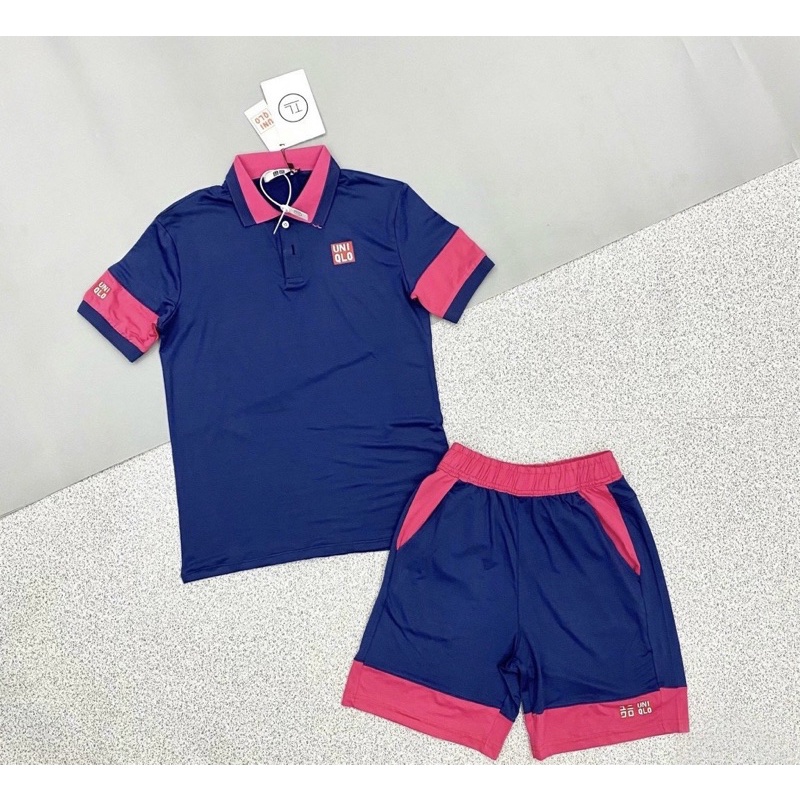 Bộ cộc thể thao mùa hè có hoạ tiết mã uniqlo1, Bộ thể thao có cổ co dãn phong cách hàn quốc btshop từ 45 đến 75 kg