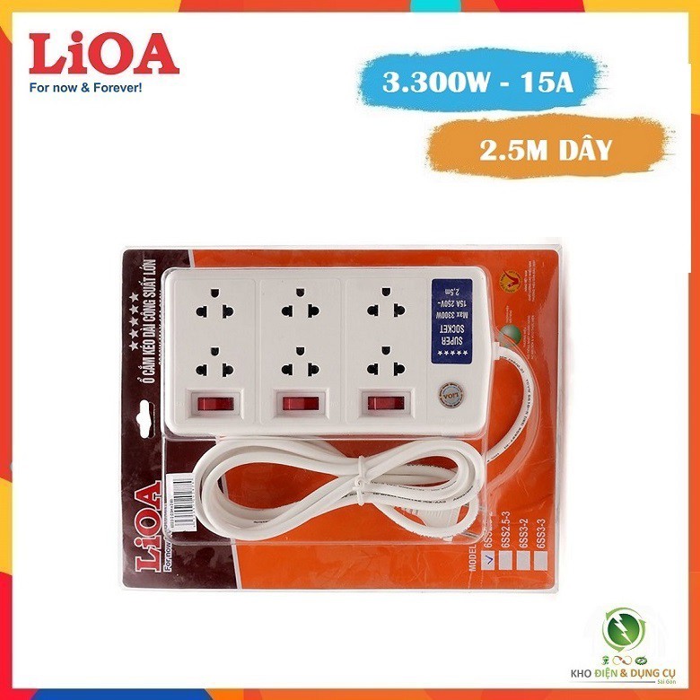 Ổ CẮM LIOA 3300W CÔNG SUẤT LỚN 6SS2.5-2 ( 2.5m DÂY ) - BẢO VỆ QUÁ TẢI