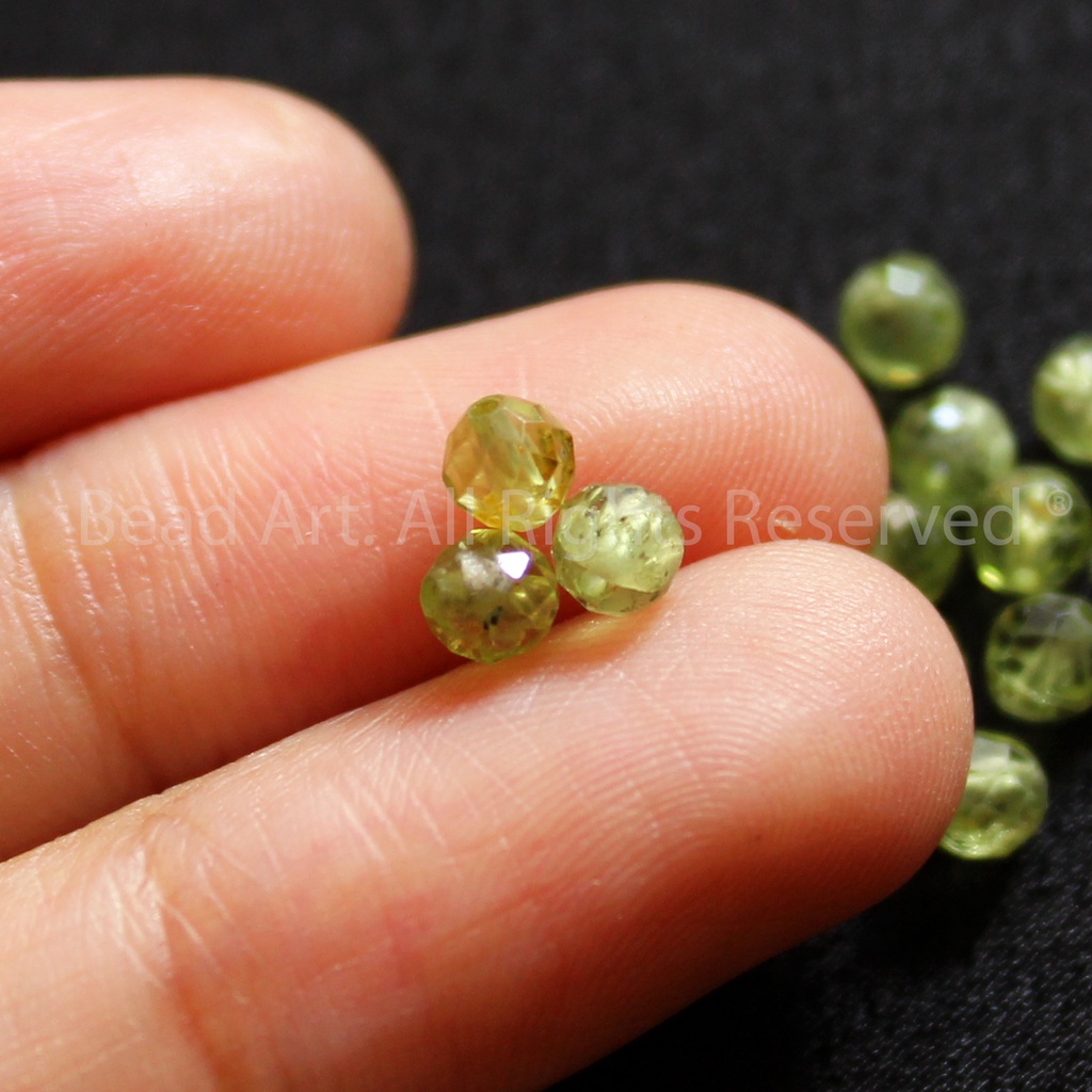 3.5MM Đá Peridot Xanh Lá  Giác Cắt, Mộc, Hoả, Đá Phối Vòng Tay Phong Thuỷ, Chuỗi Hạt S30