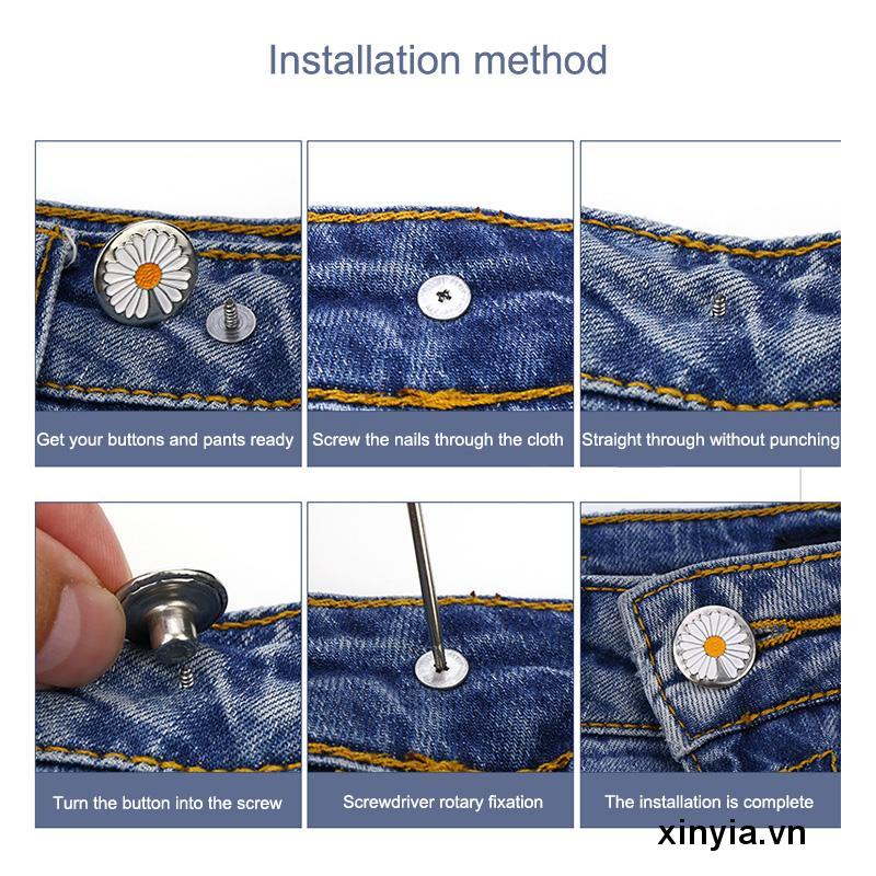 🌺Nút cài quần jean bằng kim loại có thể tháo ra và điều chỉnh tiện lợi cho nữ