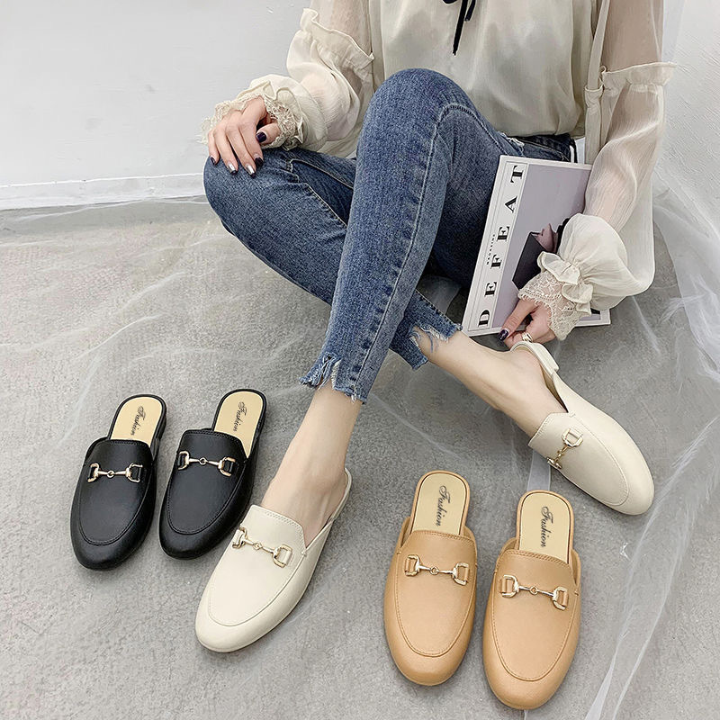 IELGY Dép lười bít mũi hở một nửa mang ra ngoài cá tính thời trang dành cho nữ