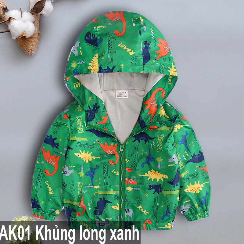 Áo khoác gió 2 lớp hoạ tiết đáng yêu lót vải cotton dành cho bé trai bé gái AK01