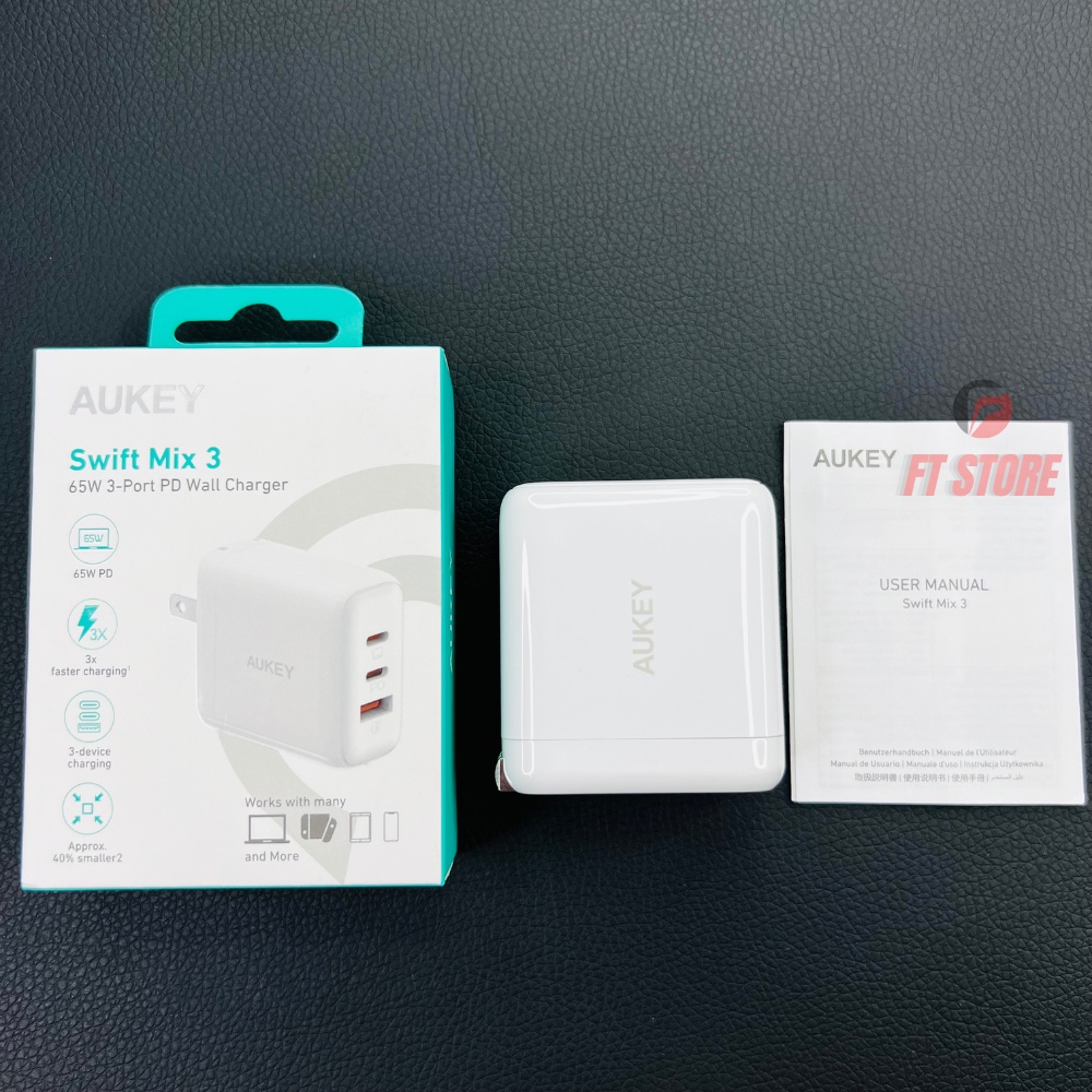 Củ sạc nhanh AUKEY PA-D9 Swift Mix 3-Port 65W PD, hỗ trợ PPS BH18TH