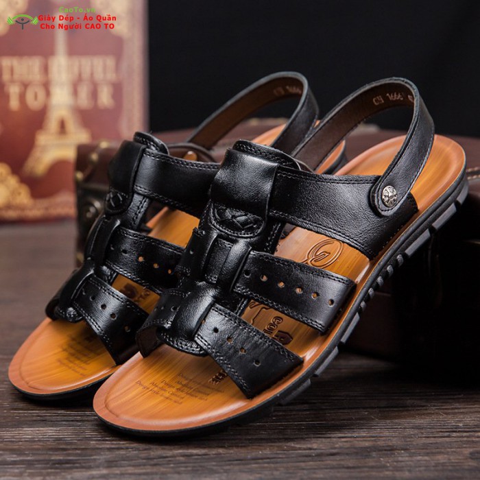 Dép Sandal Leather Robin Đen Big Size 45 46 47 48