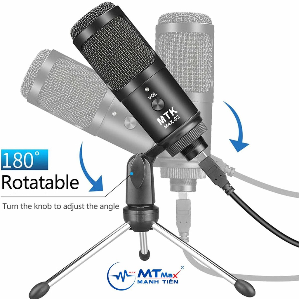 Micro thu âm MTK Max-02 USB - Kết nối trực tiếp qua cổng USB không cần sound card - Sử dụng cho laptop, PC, smartphone -