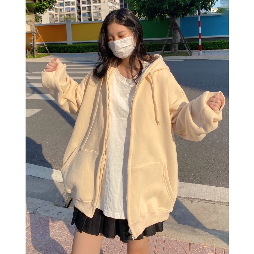Áo khoác nỉ Hoodie trơn basic ulzzang - Made by Fiin