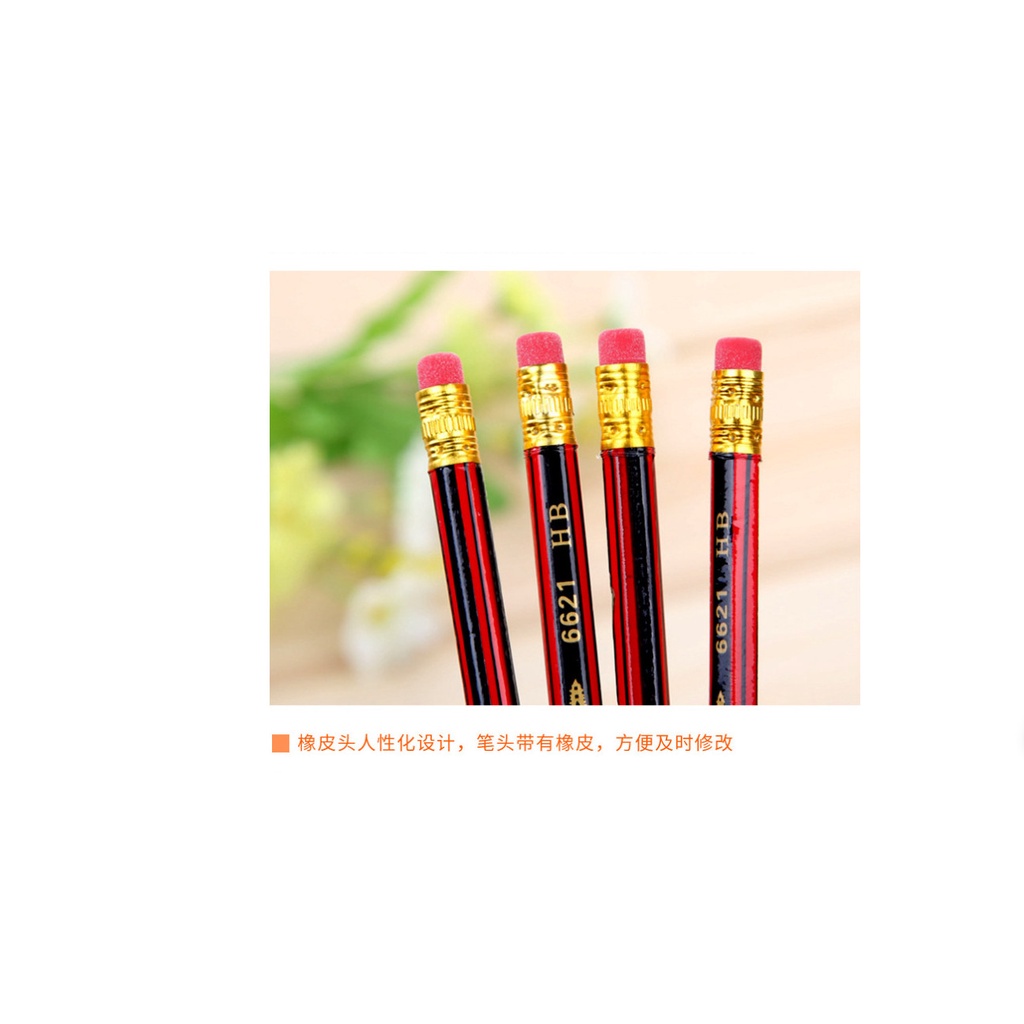 Bút chì gỗ lục giác HB-6621 màu đỏ đen